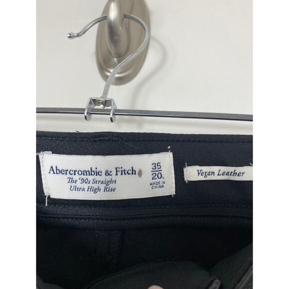 NWT ABERCROMBIE PANTS 20L TALL BLACK LEATHER VEGAN 90S STRAIGHT ULTRA HIGH RISE - Picture 4 of 10